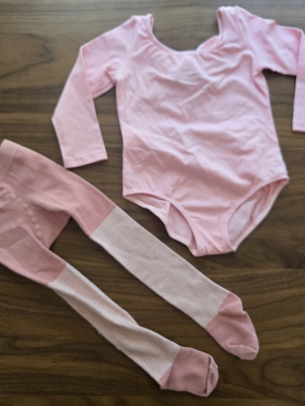 Balletcore Pink Long Sleeve Leotard & Ribbed Striped Tights Set 3T